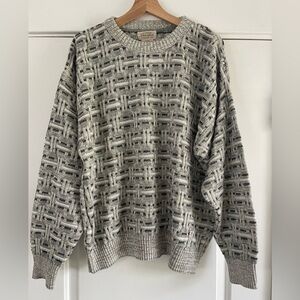 Vintage St John Patterned Sweater Gray/Green - XL